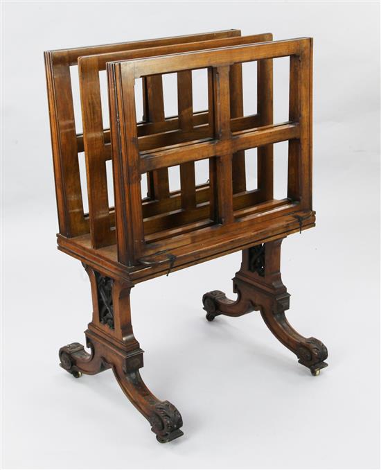 An early Victorian walnut folio stand, W.2ft 3in. H.3ft 5in.